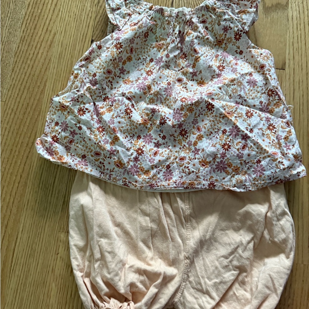 Floral Baby Top and Peach Bloomers Set